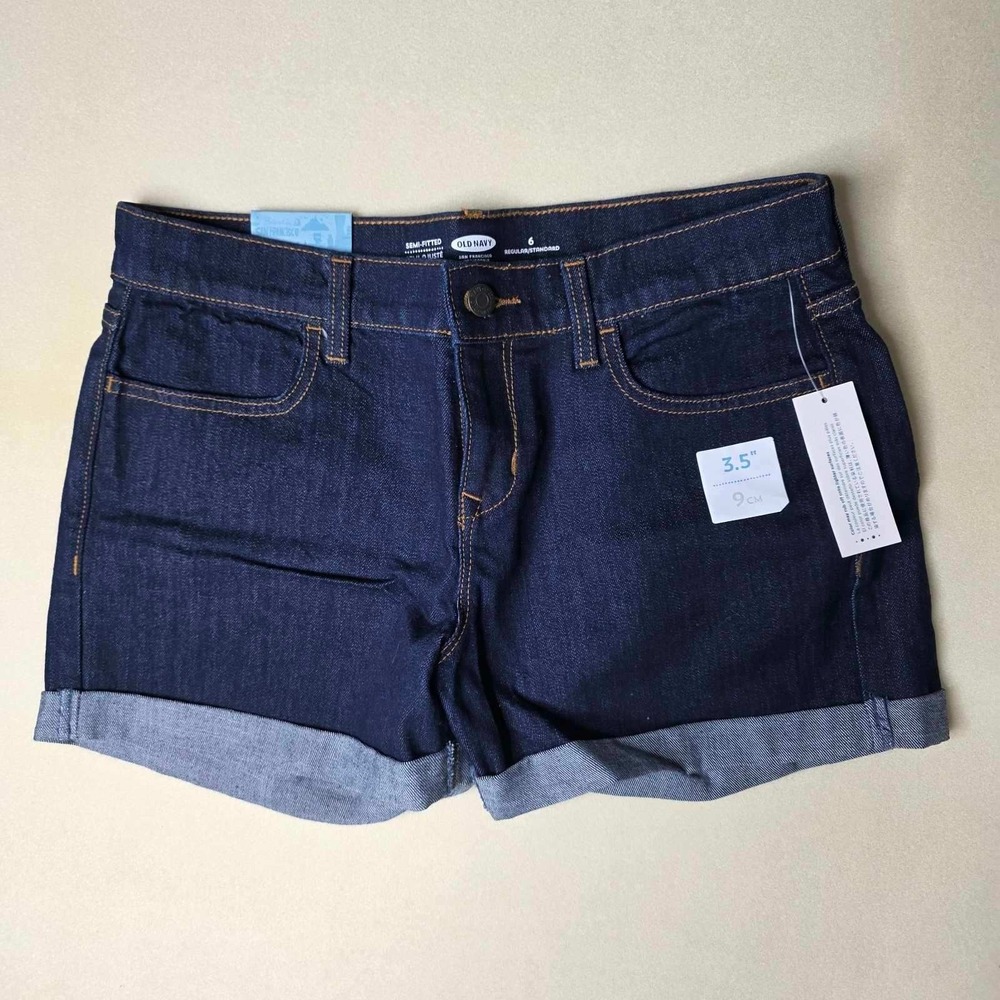 Old Navy Denim Shorts Women's Size 6 Dark Wash Cuffed Regular Indigo Jean NWT
